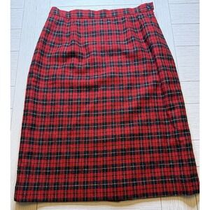 Pendleton Vintage Red & Black Plaid Lined‎ Skirt 100% Virgin Wool Sz 12 Classic